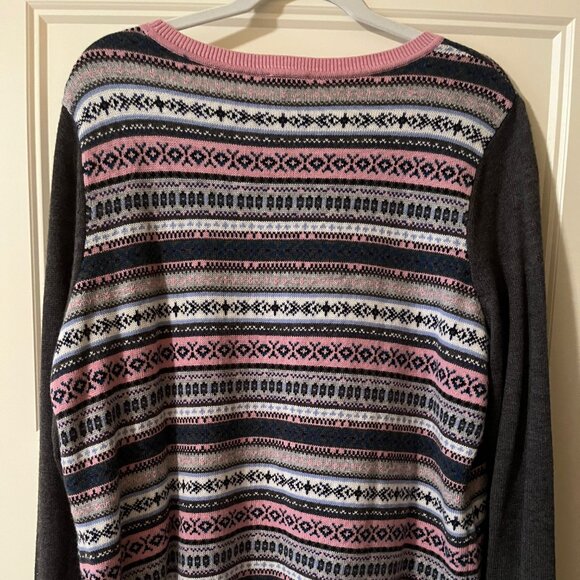 Talbots NWOT Lambswool Blend Fair Isle Pink & Gray Sweater Size 1X - Picture 3 of 8